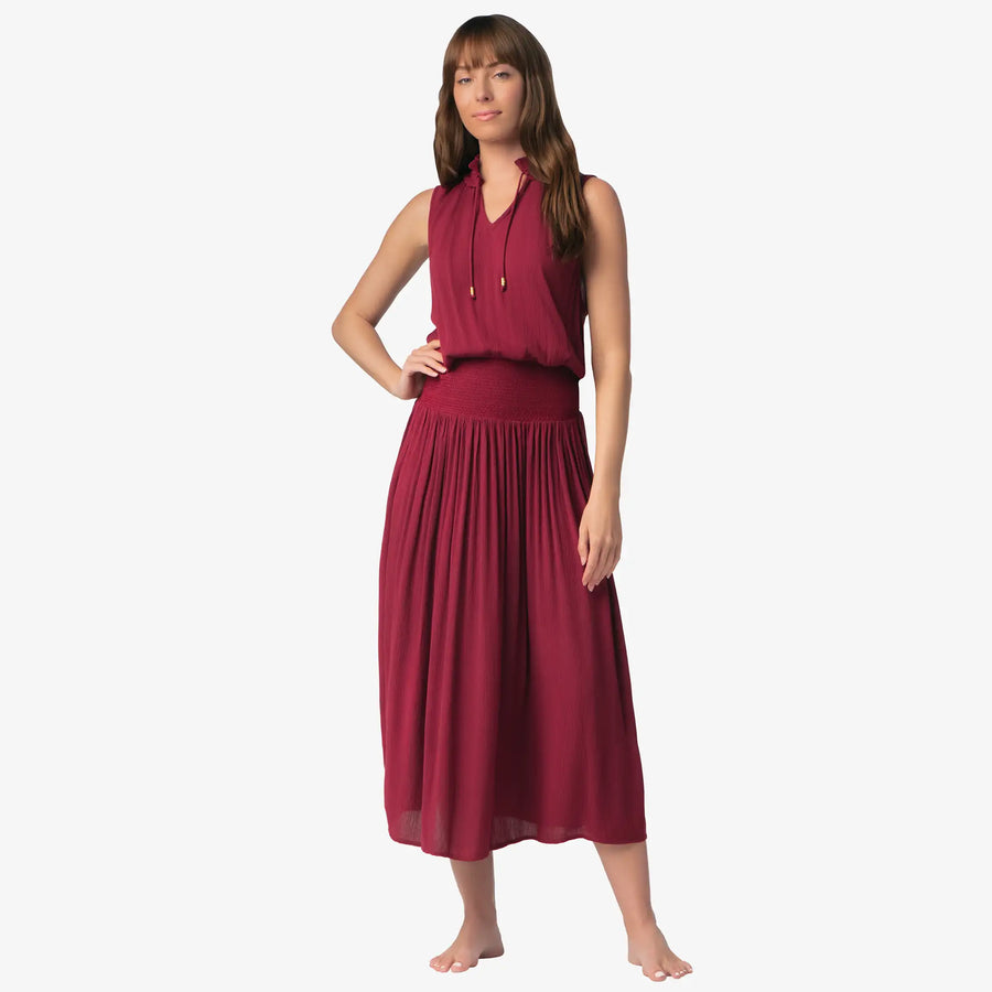Helen Jon - Sleeveless Smocked Dress - Merlot