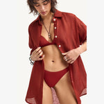 Vitamin A - Playa Linen Boyfriend Shirt -  Deep Madder