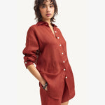 Vitamin A - Playa Linen Boyfriend Shirt -  Deep Madder