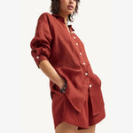 Vitamin A - Playa Linen Boyfriend Shirt -  Deep Madder