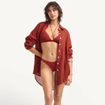 Vitamin A - Playa Linen Boyfriend Shirt -  Deep Madder