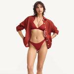 Vitamin A - Playa Linen Boyfriend Shirt -  Deep Madder