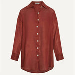 Vitamin A - Playa Linen Boyfriend Shirt -  Deep Madder
