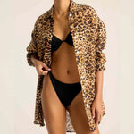 Vitamin A - Playa Linen Boyfriend Shirt - Lux Leopard