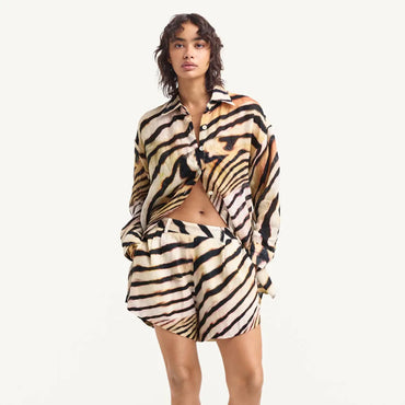 Vitamin A - Playa Linen Boyfriend Shirt - Shell Stripe